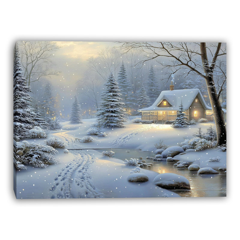 «Cabin Snowfall Tranquility», art mural sur toile tendue, H 12 po x l 16 po