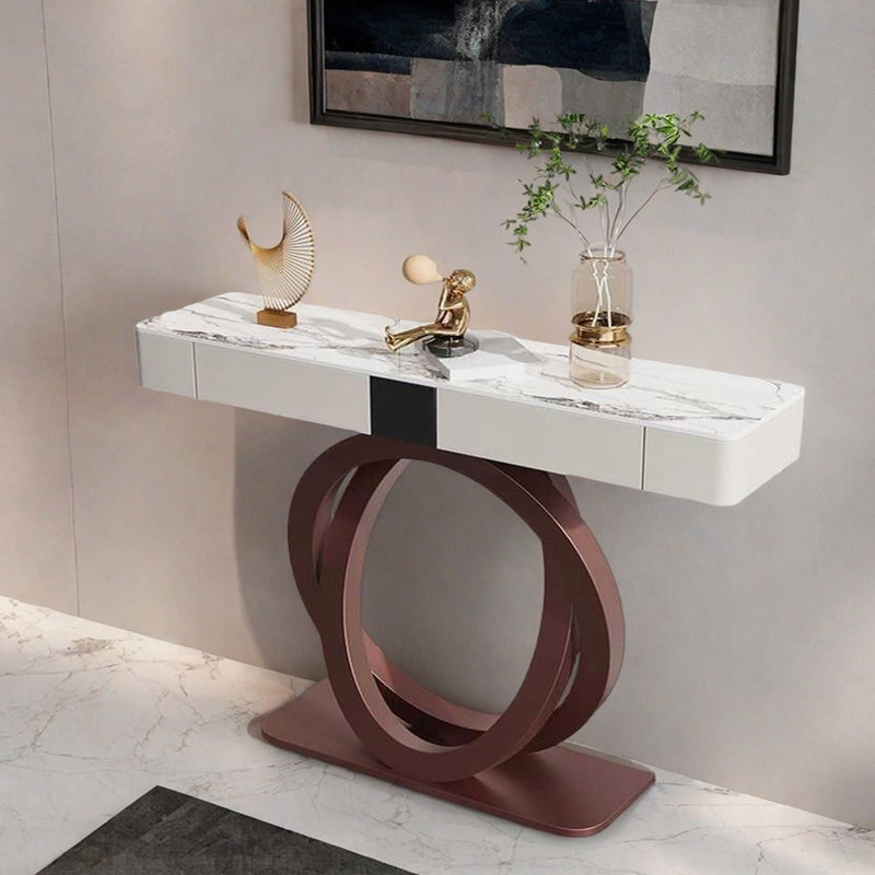 Nordic Light Luxury Console Table, White/Gray, 36.2" H x 47.2" W x 13.8" D , Antique copper