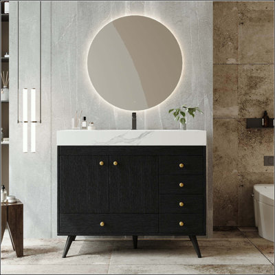 Meuble-lavabo autoportant 36 po avec 5 tiroirs et plateau en faux marbre 36 po