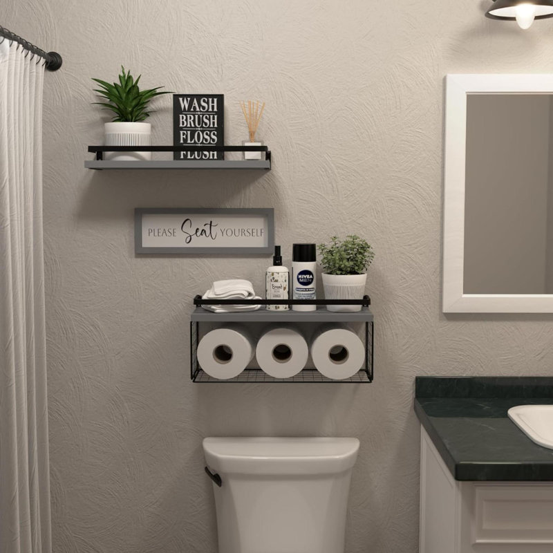 Balmore 2 Piece Wood Floating Shelf, Gray
