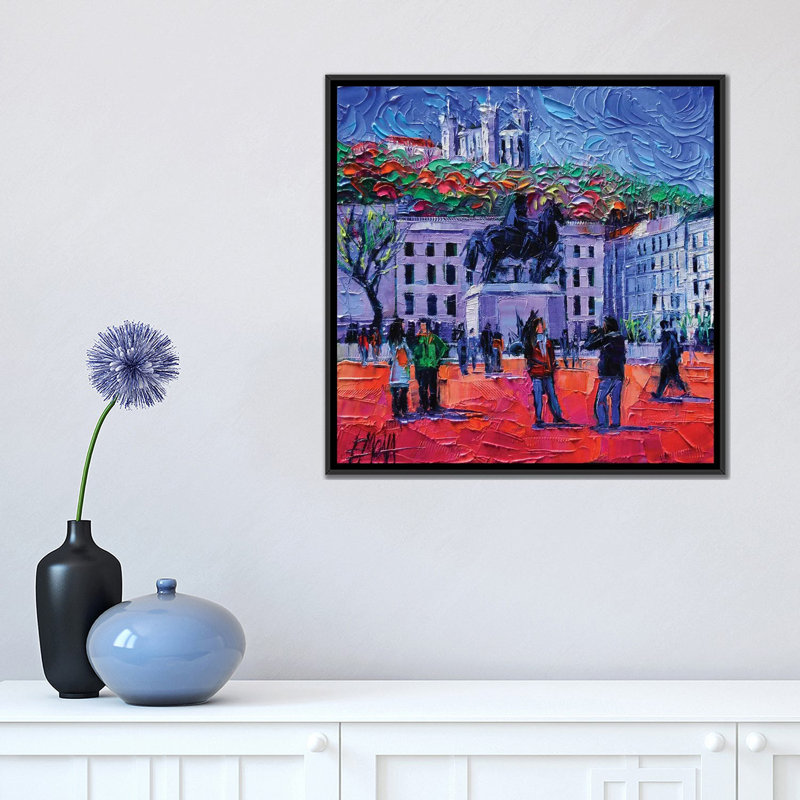 «One Mardi in Lyon», reproduction sur toile, H 18 po x l 18 po x P 1,5 po, Toile avec cadre noir, Pas de tapis