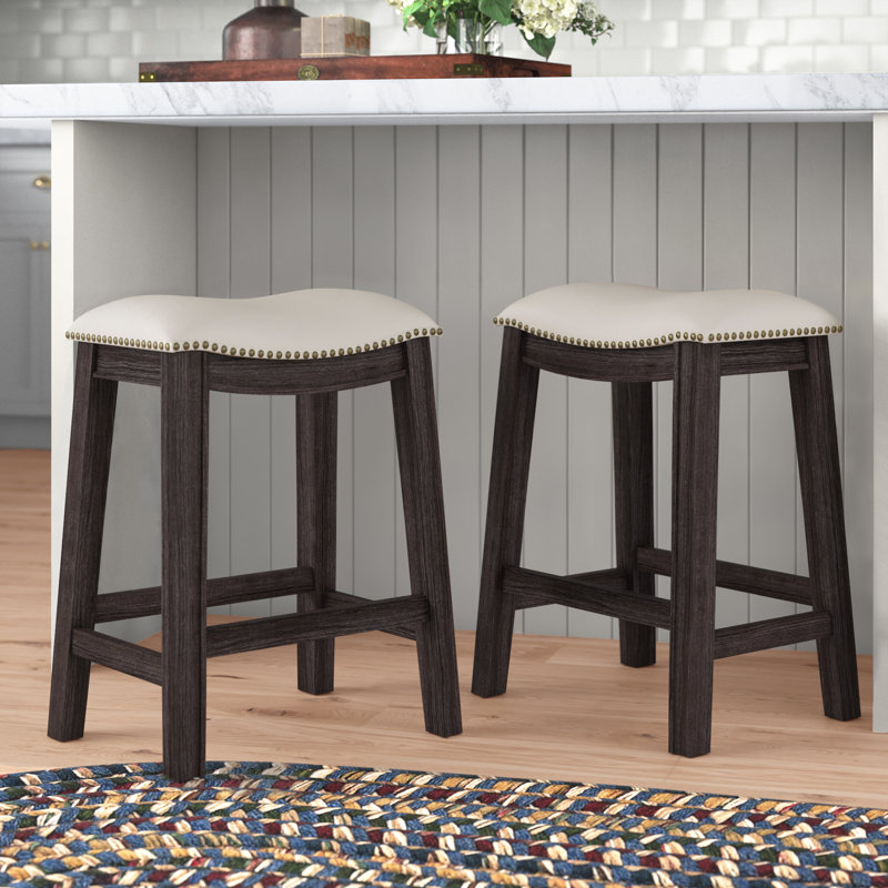 Adjustable Gray Leather Swivel Saddle Counter Stool Set of 2