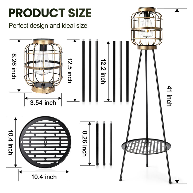 Ensemble de 2 lampes sur pied pour l'extérieur avec support à plantes, lanterne en métal rétro pour jardin