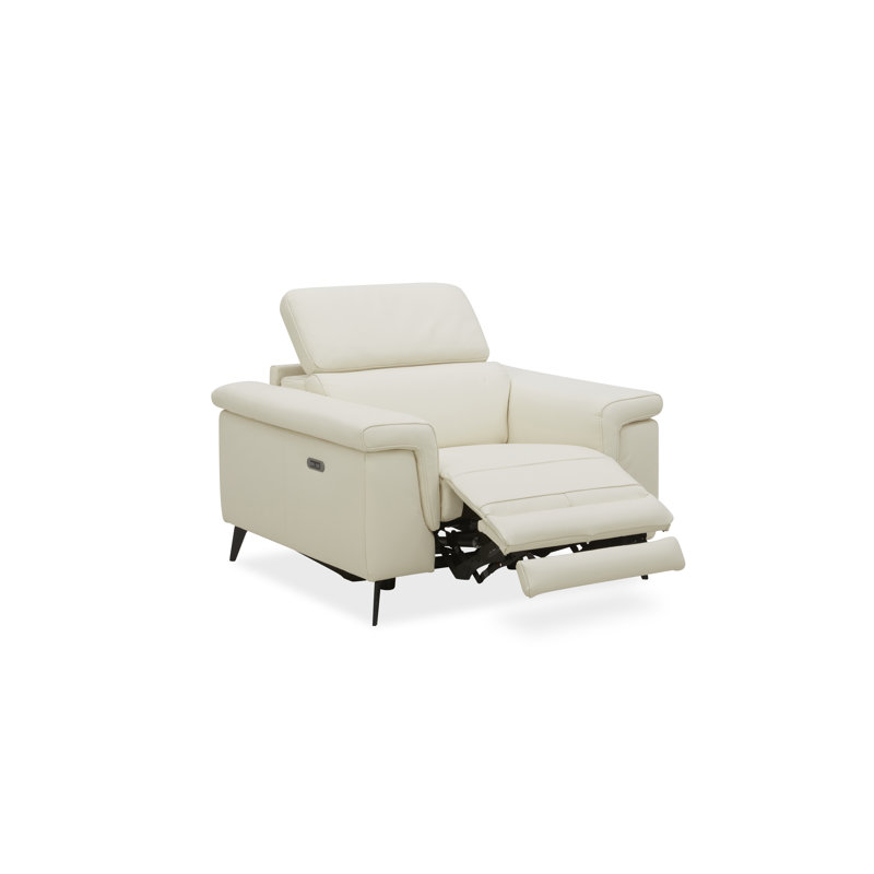 Philippa 44" Wide Genuine Leather Power Zero Clearance Standard Recliner, Ivory