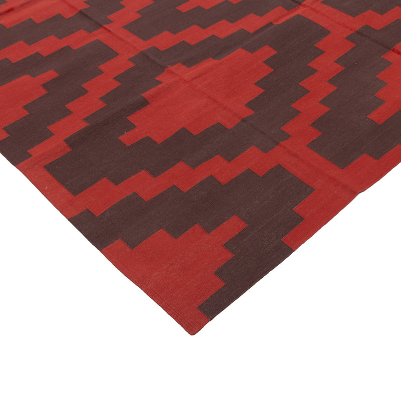 Brown & Red Geometric Flatweave Cotton Rug, Rectangle 7'10" x 9'10"
