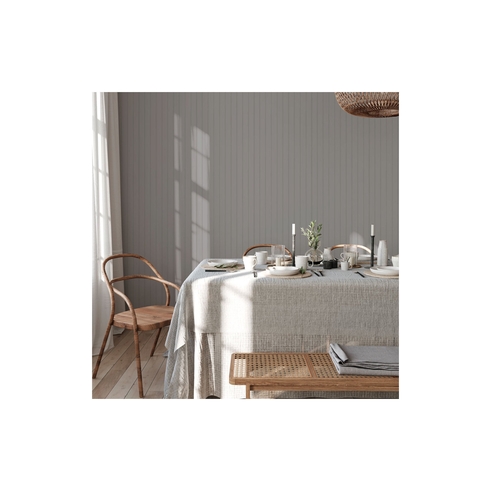 Beadboard Peel and Stick Wallpaper, Gray