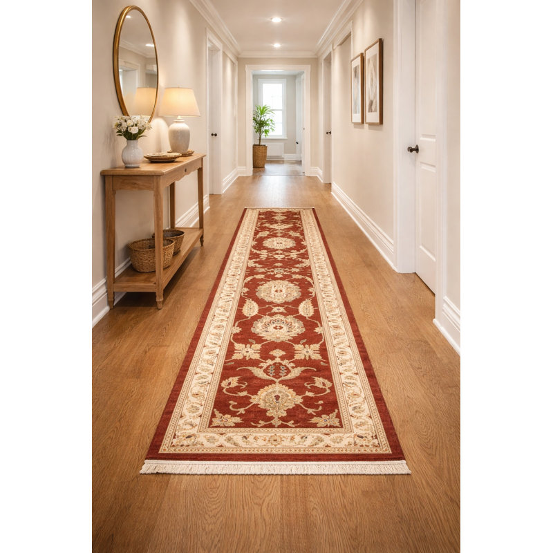 Tapis de couloir oriental rouge traditionnel fait à la main 3X9 Peshawar