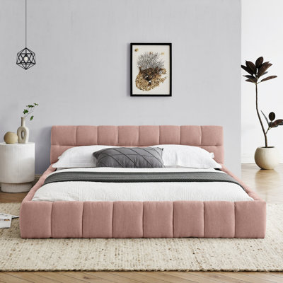 Grand cadre de lit tapissier grand avec tissu épais, lit plateforme grand format en chenille avec tête de lit et structure solide. Aucun sommier requis (68 po x 86,5 po x 23,5 po), cadre de lit