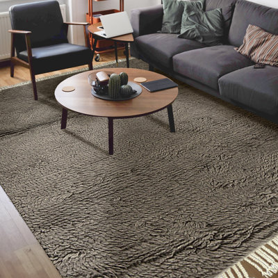 Tapis gris foncé marocain de haute qualité noué à la main
