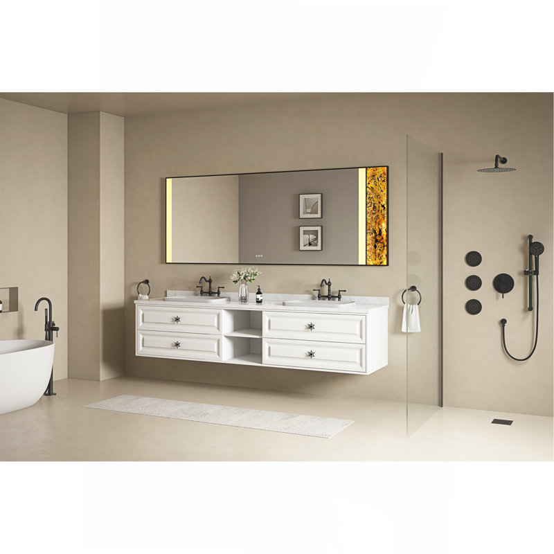 Le meuble-lavabo mural de 96 po convient aux lavabos doubles, armoire seulement (comptoir et lavabos non inclus)