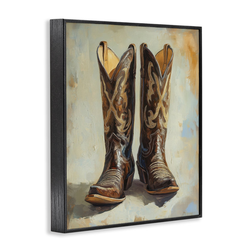 «Cowboy bottes over Abstract», giclée encadrée par Petal Prints Design, H 14 po x l 11 po, Giclée encadrée noir minuit