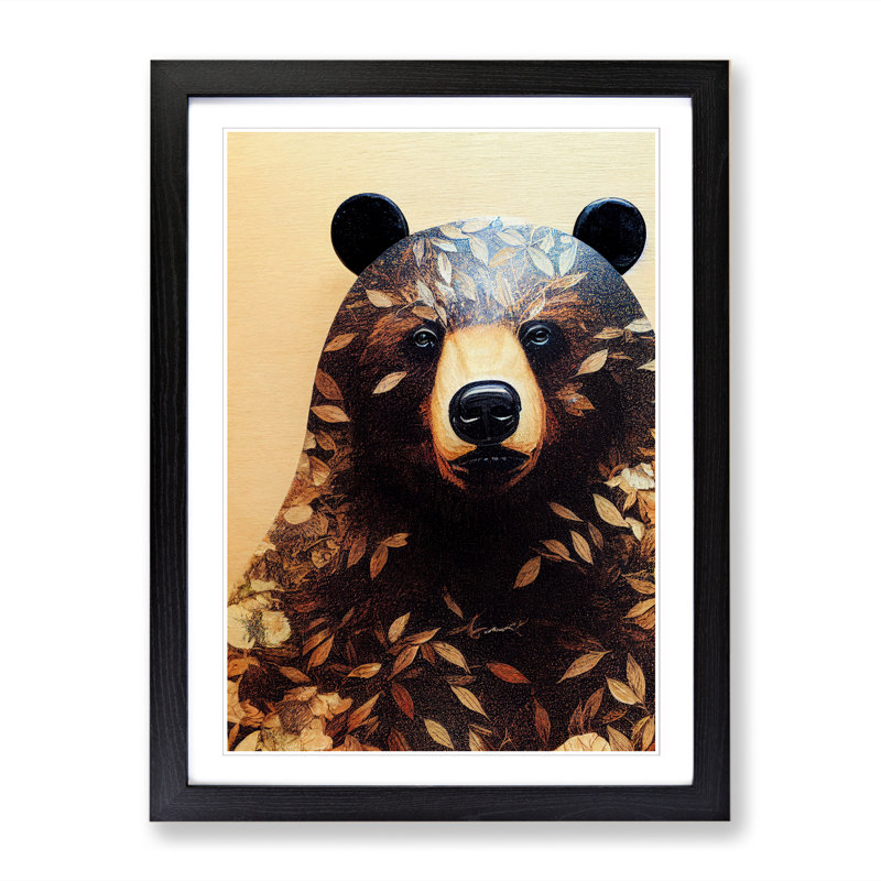 Bear Decoupage - Single Picture Frame Print, 34cm H x 25cm W, Walnut Framed