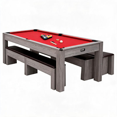 7FT 3-in-1 Convertible Pool Table, Billiard & Ping Pong Game Table with Storage Cart, Accessories Set, Red