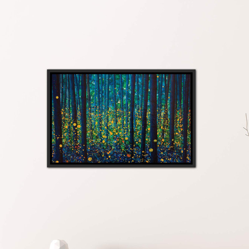 «Fireflies» par DB Waterman - impression d'art graphique, H 18 po x l 26 po x P 1,5 po, Toile avec cadre noir