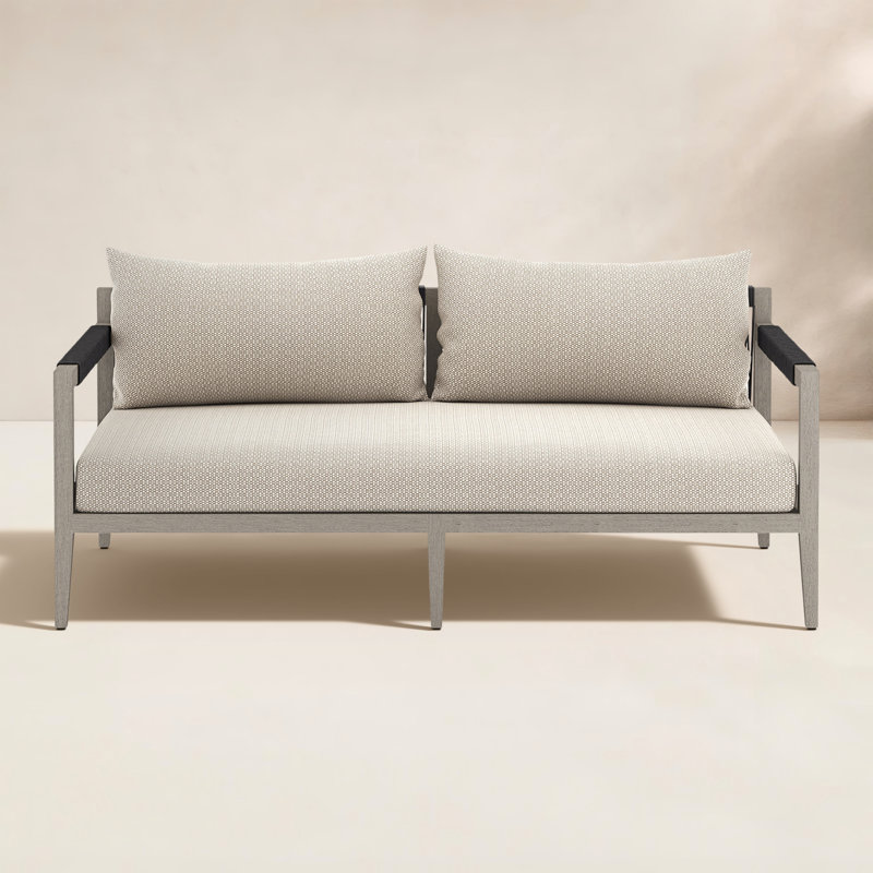 Sherwood Outdoor 2 - Seat Loveseat, Solid Wood, Gray Cushion/Brown/Gray Frame