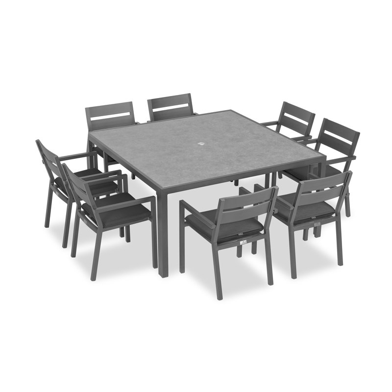 Pacifica Outdoor 9 - Piece Dining Set with Cushions, Canvas Charcoal Sunbrella® Canvas, Slate