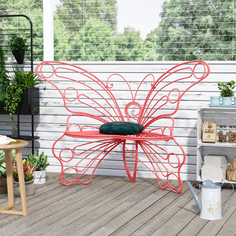  Butterfly Shaped Metal Outdoor Patio Chair, Decorative Hollow Iron Garden Accent Bench for Yard Porch Balcony, Multiple Color Options