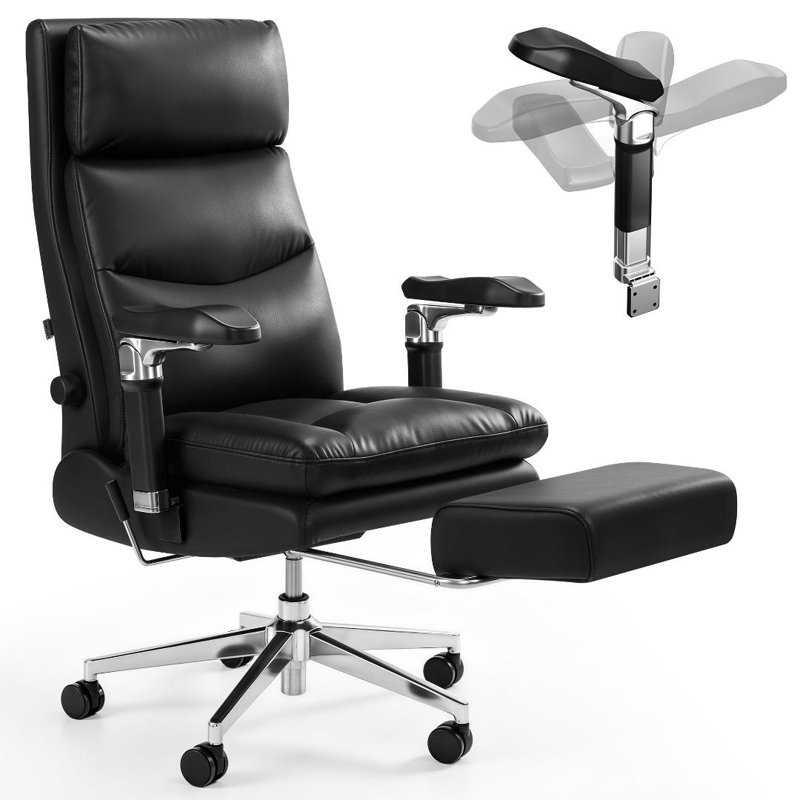 Fauteuil de direction ergonomique, chaise de bureau à haut dossier avec accoudoirs réglables 6D et soutien lombaire, Black