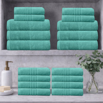 Ensemble de serviettes de bain 100% coton 100% coton zéro torsion Phoebe Home Weavers, 16 po x 24 po (12), 27 po x 54 po (6) (6 serviettes de bain, 12 serviettes de bain), turquoise