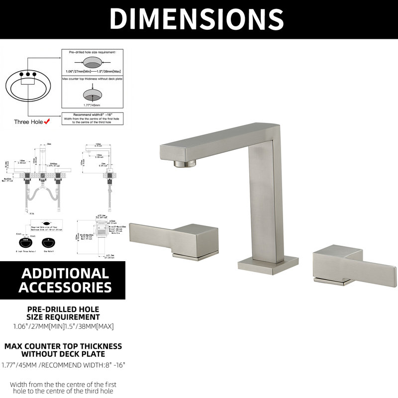 Widespread Double Handle Bathroom Faucet, Brushed Nickel