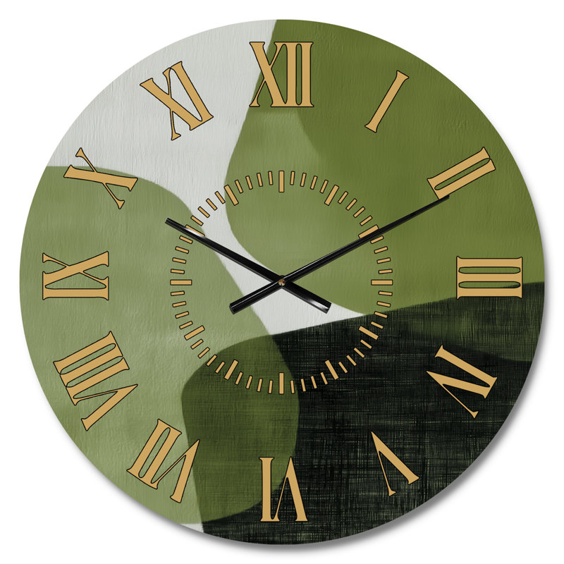 Minimalisme vert avec des formes simples de noir - horloge murale moderne en métal, Médium