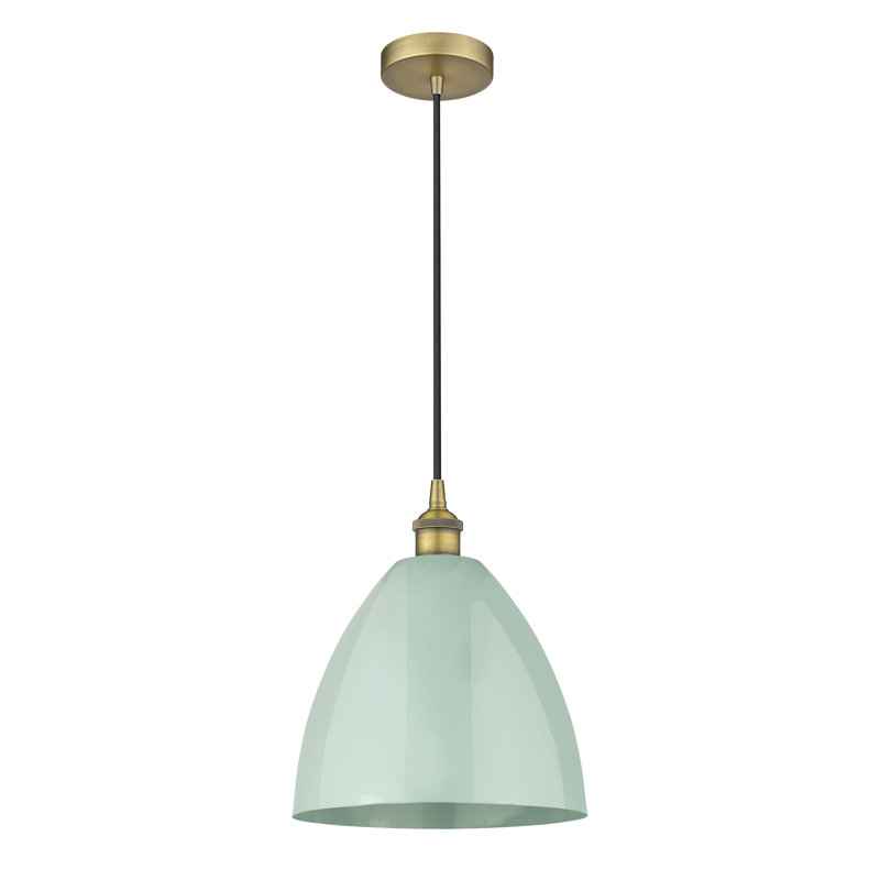 1 - Light Single Drop Pendant Pendant, Brushed Brass, Seafoam, 14.75" H x 12" W x 12" D