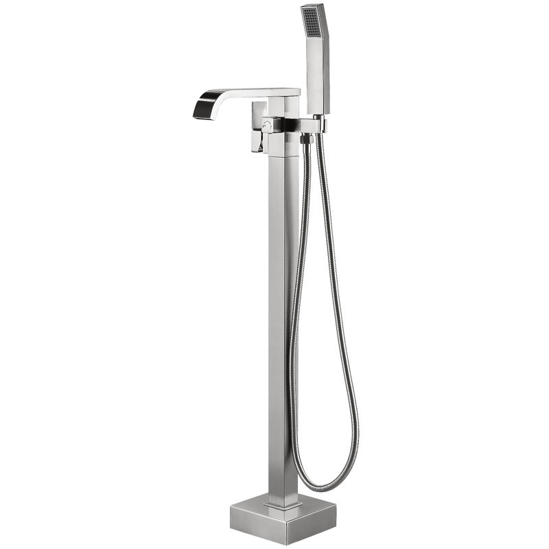 Robinet de baignoire autoportant à fixation au sol, Nickel brossé
