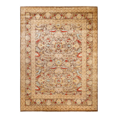 Tapis unique en laine noué à la main éclectique Gernfried - brun / beige / rouge, 9 pi x 12 pi 1 po