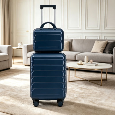 Luggage Sets 2 Piece,  Excellent value, ABS Hard Shell Suitcases with Double Spinner with Combination Lock,14" Cosmetic Case Travel Luggage Set, Carry on Luggage with Wheels (14"/20" Dark Blue)