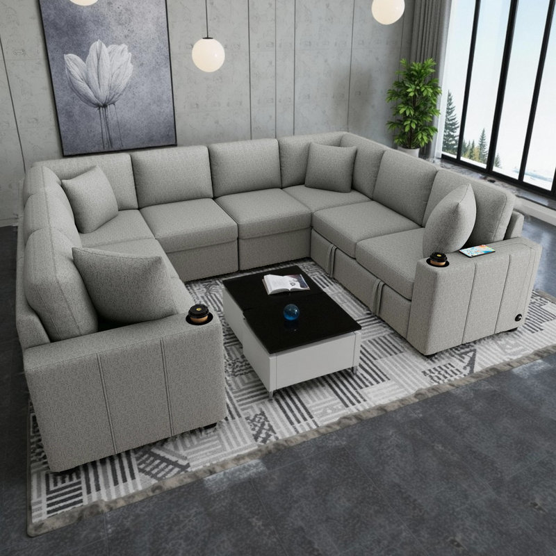 Canapé modulaire convertible en U 108,7 po, Gris chenille