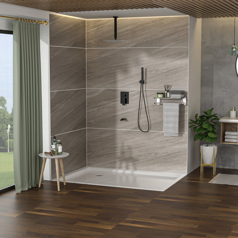 Oil Rubber Bronze Shower With Waterfall Spout & Adjustable Head System Tub Three-Valve Diverter -, Oil Rubbed Bronze
