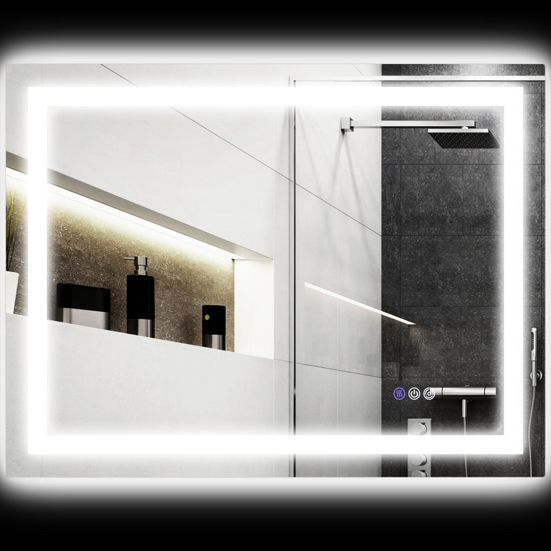Miroir de salle de bain avec lumières à DEL 35 po x 28 po, brouillard, couleur réglable, fixation murale, rétroéclairé et éclairé à l'avant pour un miroir rafraîchissant de 35 po x 28 po, espace personnalisable, propre et attrayant