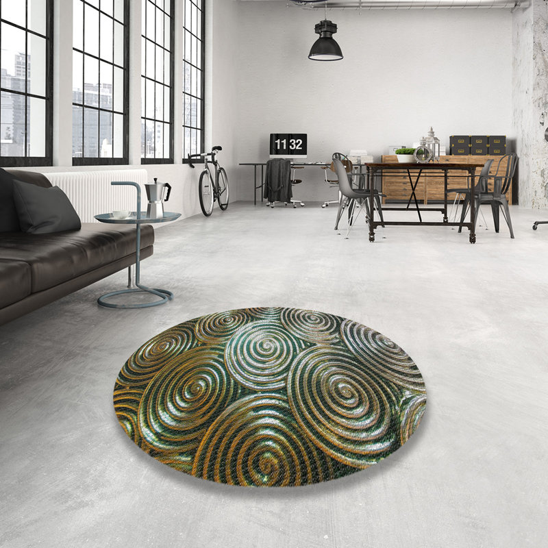 Tapis de zone dorée à motifs, Rond 6 pi