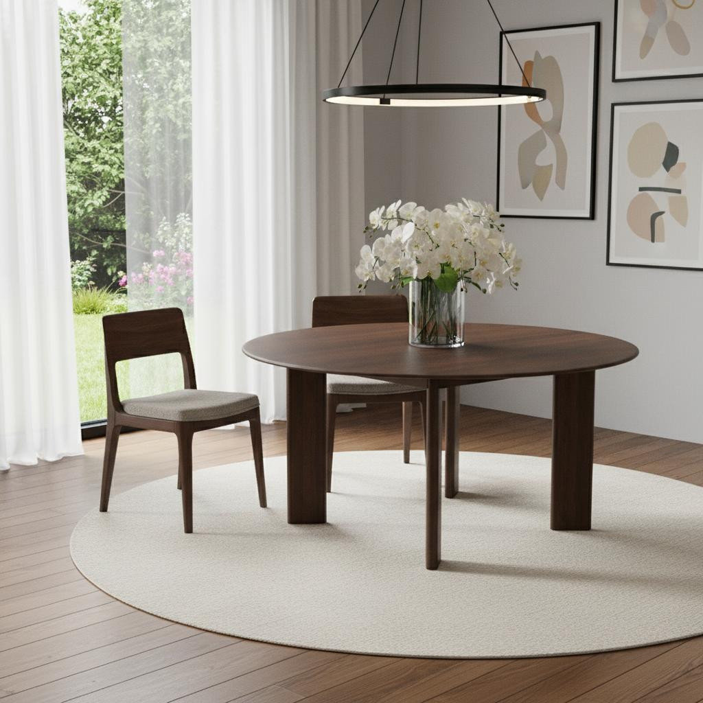 HomeRoots 59" Brown Solid Wood Round Top Dining Table | Wayfair