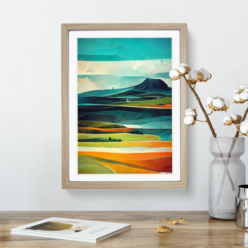 Meadow Landscape Abstract No.5 - Framed Print, 34cm H x 25cm W x 2cm D, Oak
