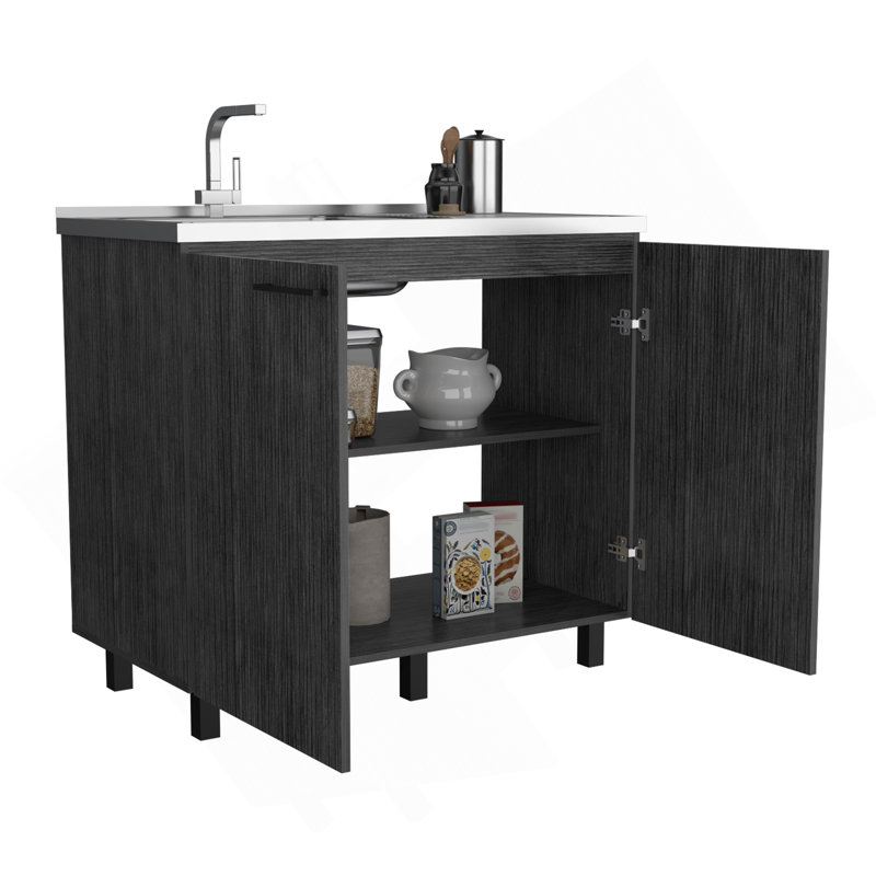Évier utilitaire 2 avec armoire Napoles, comptoir en acier inoxydable, tablette intérieure Napoles