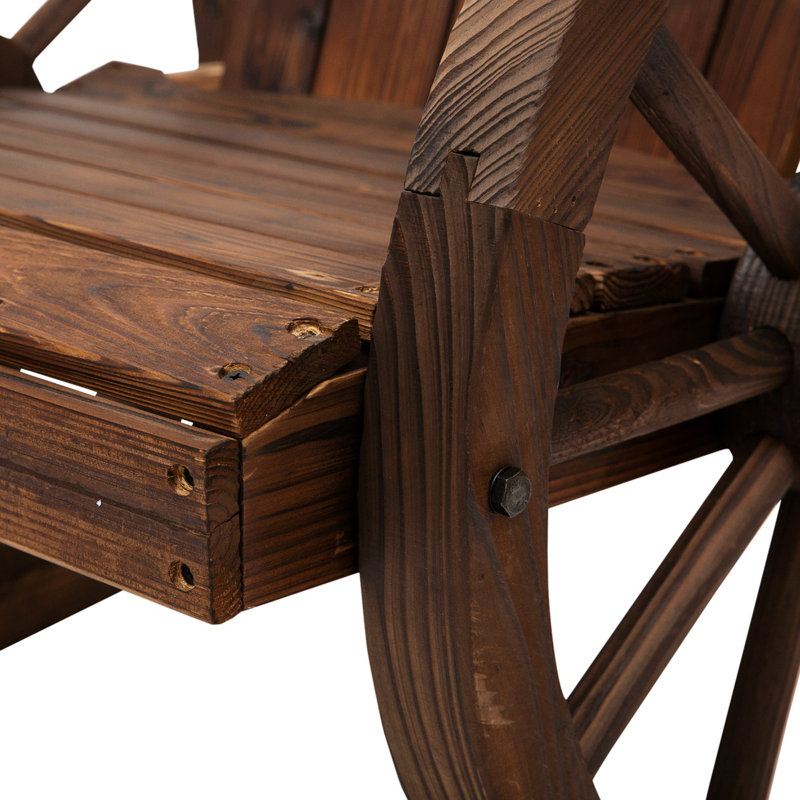 Devontia Rocking Adirondack Chair, Outdoor Rocking Chair with Wagon Wheel Armrest, Slat Design Adirondack Chair
