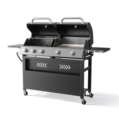 Sanico 2-in-1 Propane Gas Grill and Grill Combo with Lid, 54,000BTU Flat Top Griddle & BBQ Grill with Electronic Ignition, Enamel Griddle & Grate