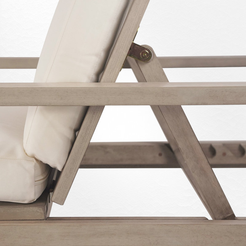 Chaise longue d'extérieur en bois massif avec coussin, Gris