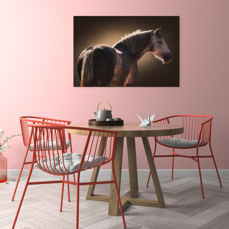 «Elegant Gray Horse», art mural contemporain contemporain, 24" H x 36" W