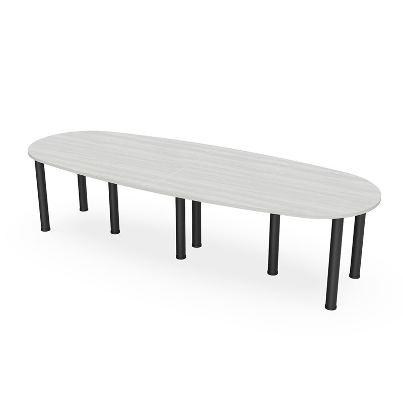 Table de conférence en forme de bateau ovale avec pieds en pot noir mat, H 30 po x L 120 po x l 48 po, Cyprès blanc, Noir mat