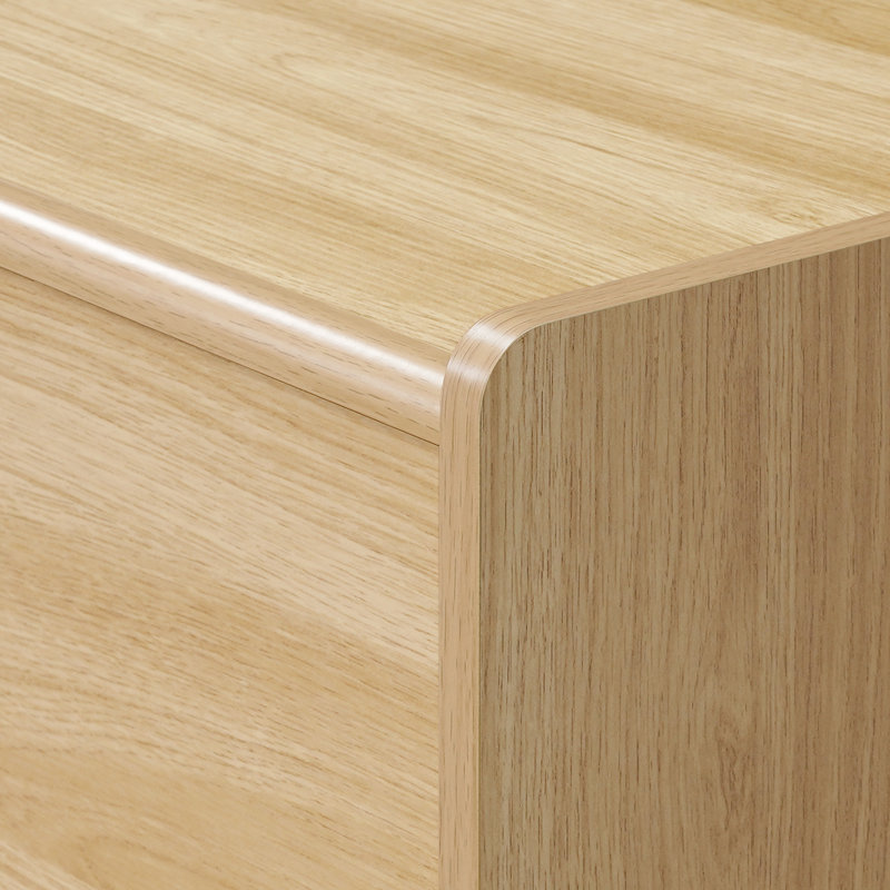 69.3'' W Oak Modern TV Stand with Rounded Corners and Storage Cabinets