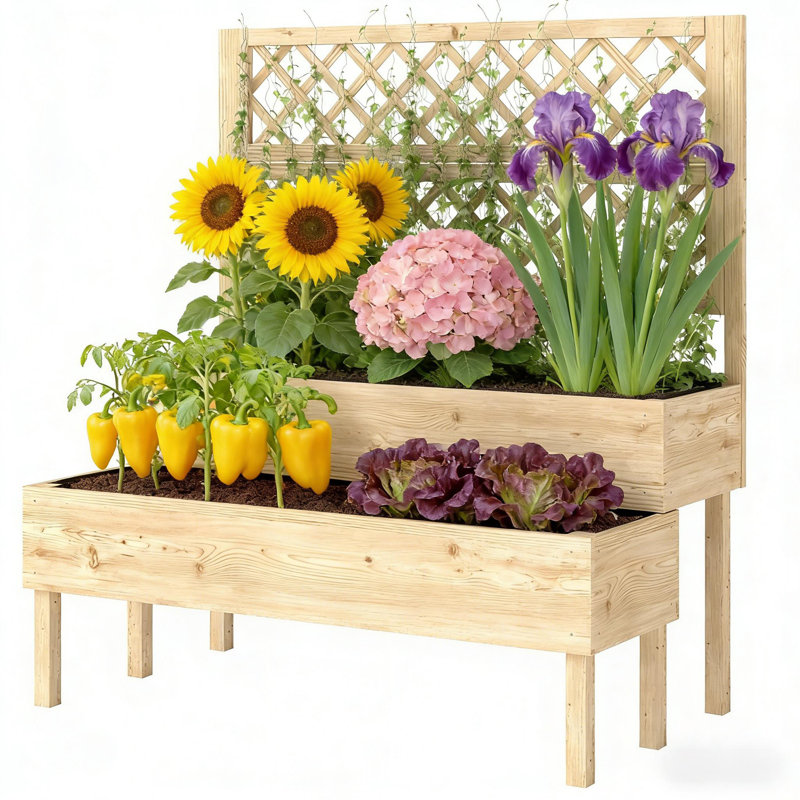 Patio Elevated Planter Box,Trellis Planter Box,Outdoor Raised Garden Bed