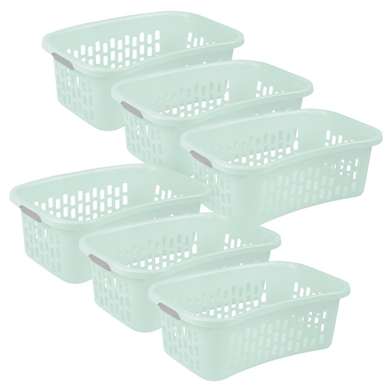 Sterilite HipHold Laundry Basket, 1.5 Bushel Plastic Clothes Hamper, Mint, 6 Pk, Mint, 1.5 Bushel (6 Pack)