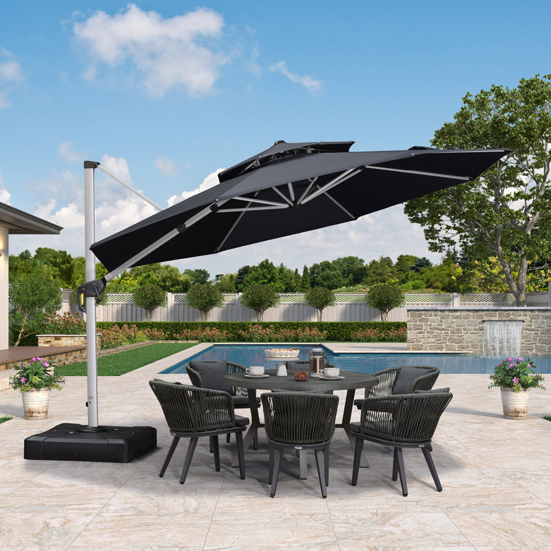 Round Cantilever Parasol with Crank Lift, 148" W x 148" D, Grey