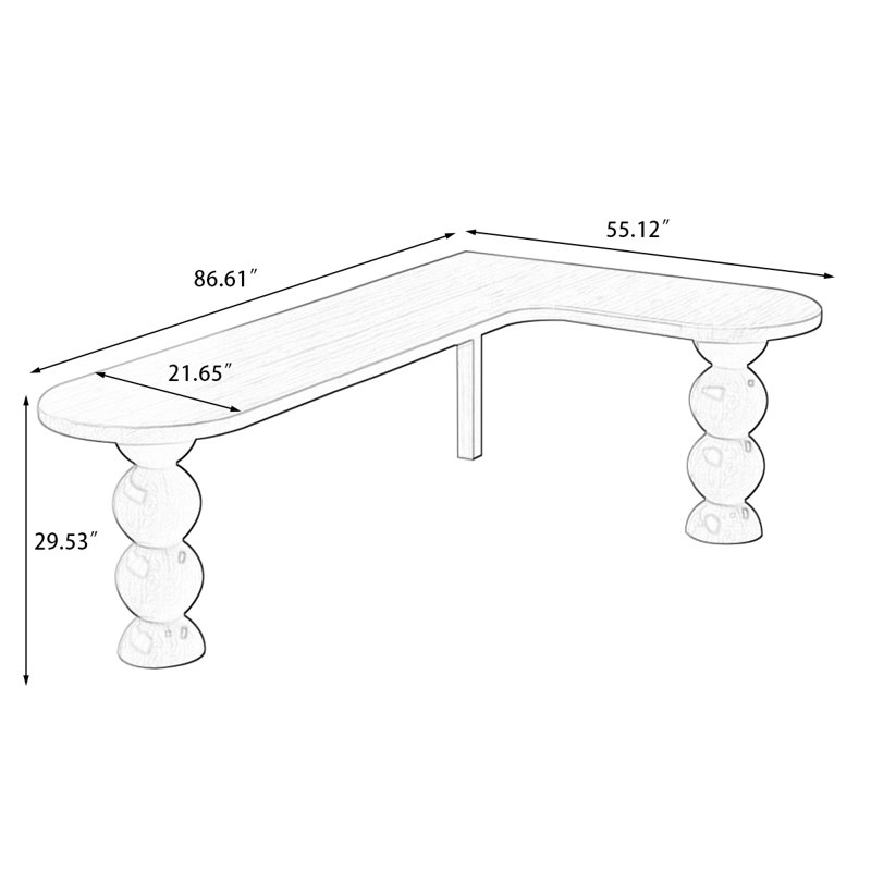 Bureau brun en bois massif en forme de L, Retour à droite, H 29,53 po x l 86,61 po x P 55,12 po