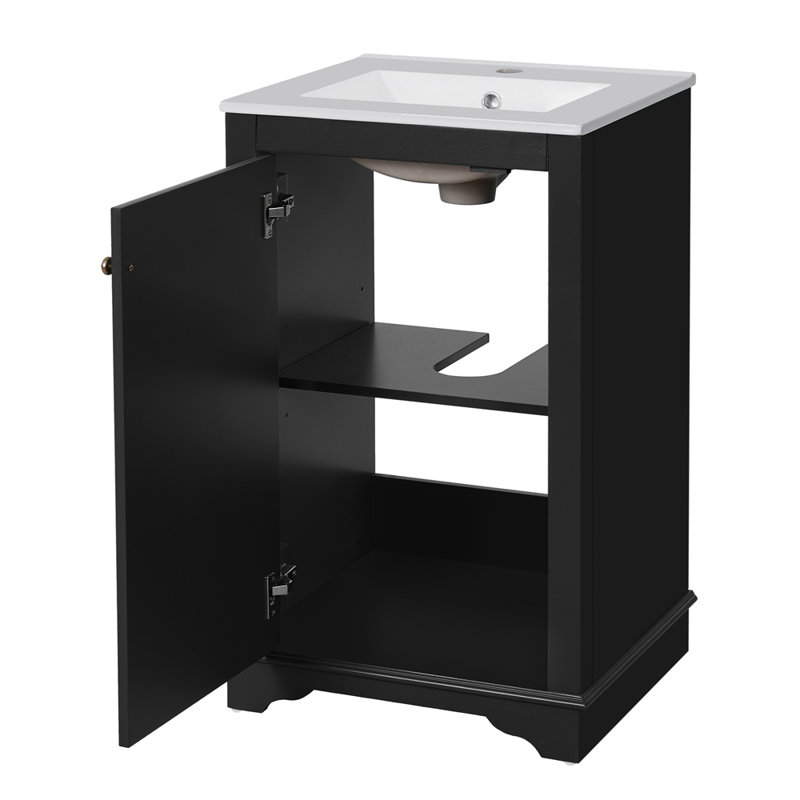 Ensemble de meuble-lavabo simple 20 po avec lavabo en céramique, Noir