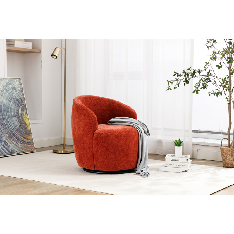 Fauteuil en chenille orange brillant avec option pivotante à 360 °, base brillante, Orange
