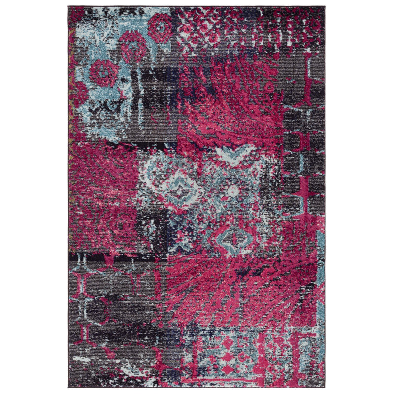 Tapis rose à motif abstrait Hertzler, Rectangle 6 pi 7 po x 9 pi 2 po