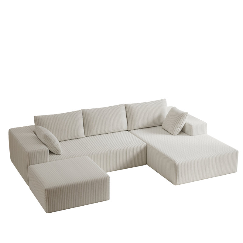 Repose-pieds 27,55 po en velours côtelé moelleux, repose-pieds modulaire avec mousse à mémoire de forme compressée, aucun assemblage requis, repose-pieds rembourré blanc antique pour le salon